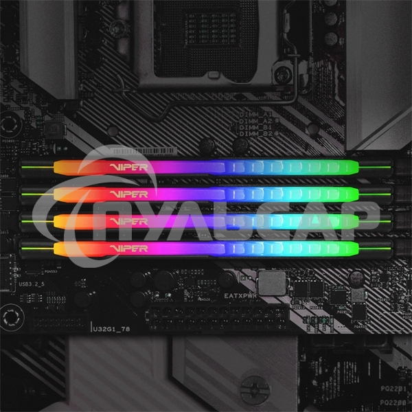 Оперативная память Patriot Viper Steel, DDR4, 16Gb (2x8Gb), 3200MHz, CL18, DIMM, с радиатором, RGB, черный