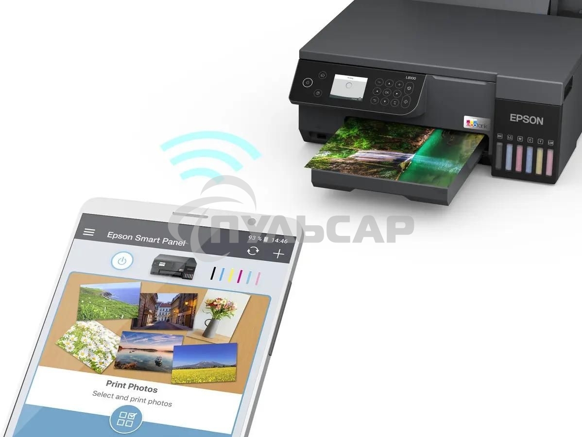 МФУ струйное Epson EcoTank L8100 (C11CK94***), A4, цветной, печ. до 8 стр/мин., 5760 x 1440 dpi (печ.), 1200x4800dpi (скан.), USB, Wi-Fi