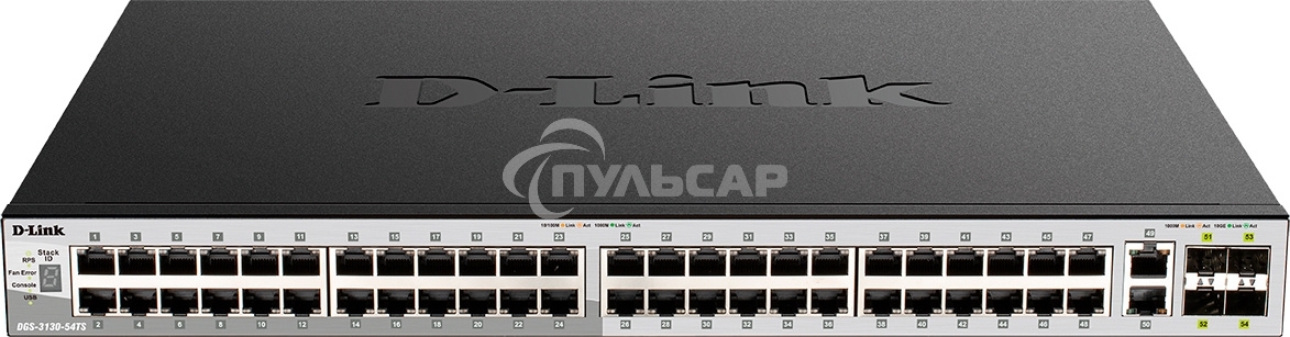 Коммутатор DGS-3130-54S Managed L3 Stackable Switch 48x1000Base-X SFP, 2x10Gbase-T, 4x10Gbase-X SFP+, CLI, 1000Base-T Management, RJ45 Console, USB, RPS, Dying Gasp