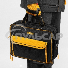 Сумка для инструмента Denzel 400х170х300 мм, 3 отделения, 28 карманов, наплечный ремень