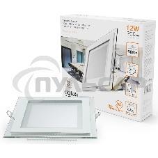 Светильник Glass кв 12W 900lm 3000K 220-240V IP20 монт Ø118х118 160*160*30 с дек стек LED