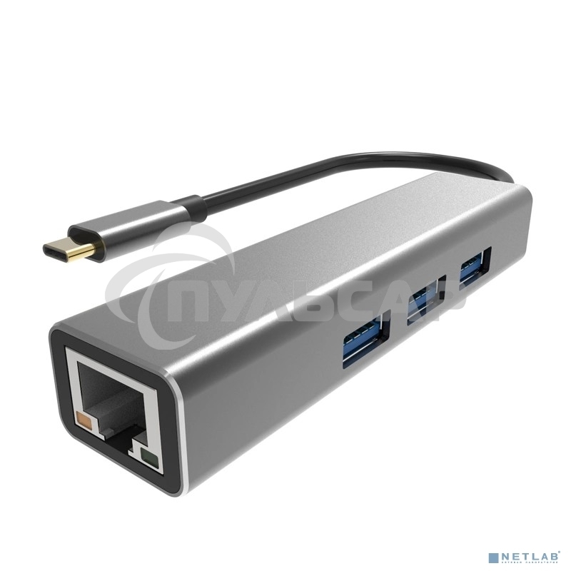 Кабель-концентратор USB 3.1 Type-Cm --> RJ-45+3port USB3.0(f) Aluminum Shell VCOM <DH311A>