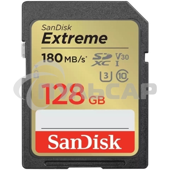 Флеш карта SD 128Gb SanDisk SDXC Class 10 V30 UHS-I U3 Extreme 180MB/s