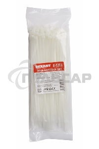 Хомут-стяжка кабельная нейлоновая Rexant 250 x4,8 мм, белая, упаковка 100 шт.