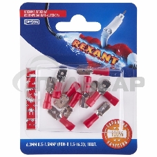 Клемма плоская Rexant, изолированная штекер - 6.3 мм, 0.5-1.5 мм², (РПи-п 1.5-(6.3) / MDD1.25-250), красный, в упак. 10 шт.