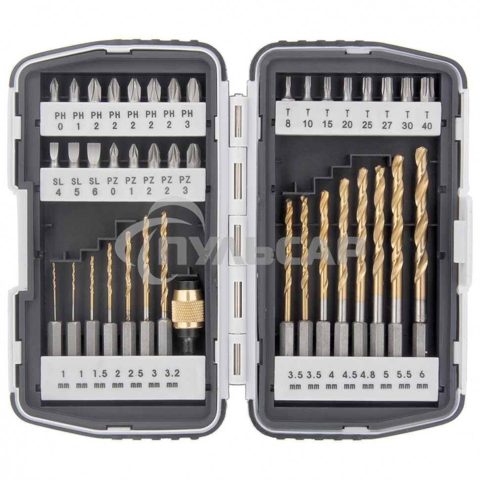 Набор бит Matrix и сверл магнитный адаптер crv в пласт. боксе 40шт.