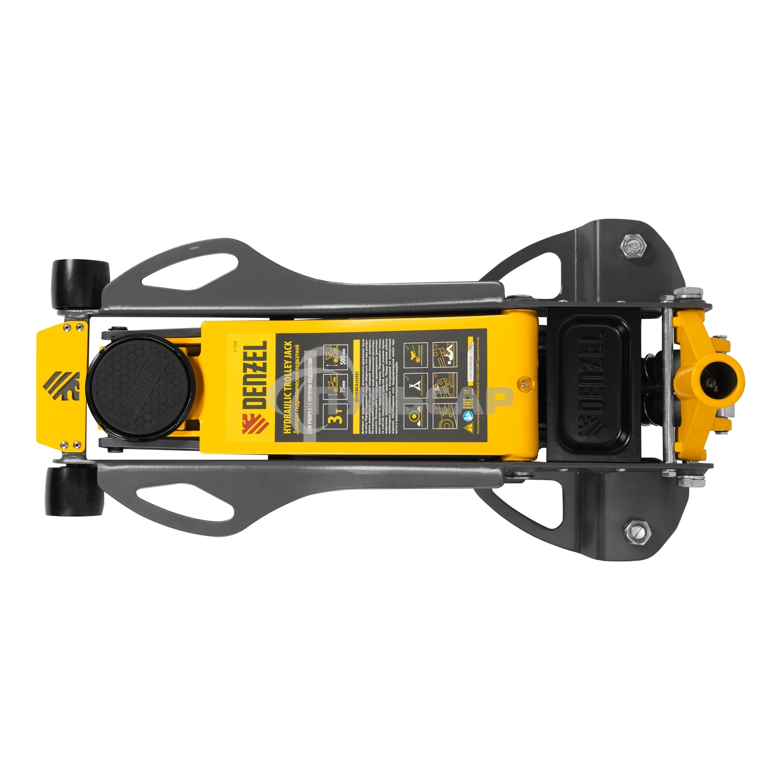 Домкрат гидравлический подкатной Denzel 3 т, 75-500 мм, быстрый подъем, низкий подхват, проф. 51250