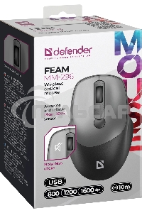 Мышь беспроводная Defender Feam MM-296 черный, 1600 dpi, радиоканал, USB, кнопки - 4