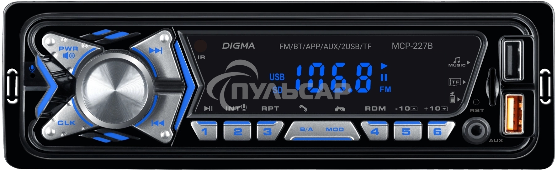 Автомагнитола Digma MCP-227B 1DIN 2x45Вт v5.0 USB 2.0 AUX 2 ПДУ