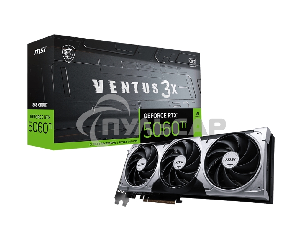 Видеокарта MSI PCI-E 5.0 RTX 5060 Ti 8G VENTUS 3X OC NVIDIA GeForce RTX 5060TI 8Gb 128bit GDDR7 2602/28000 HDMIx1 DPx3 HDCP Ret