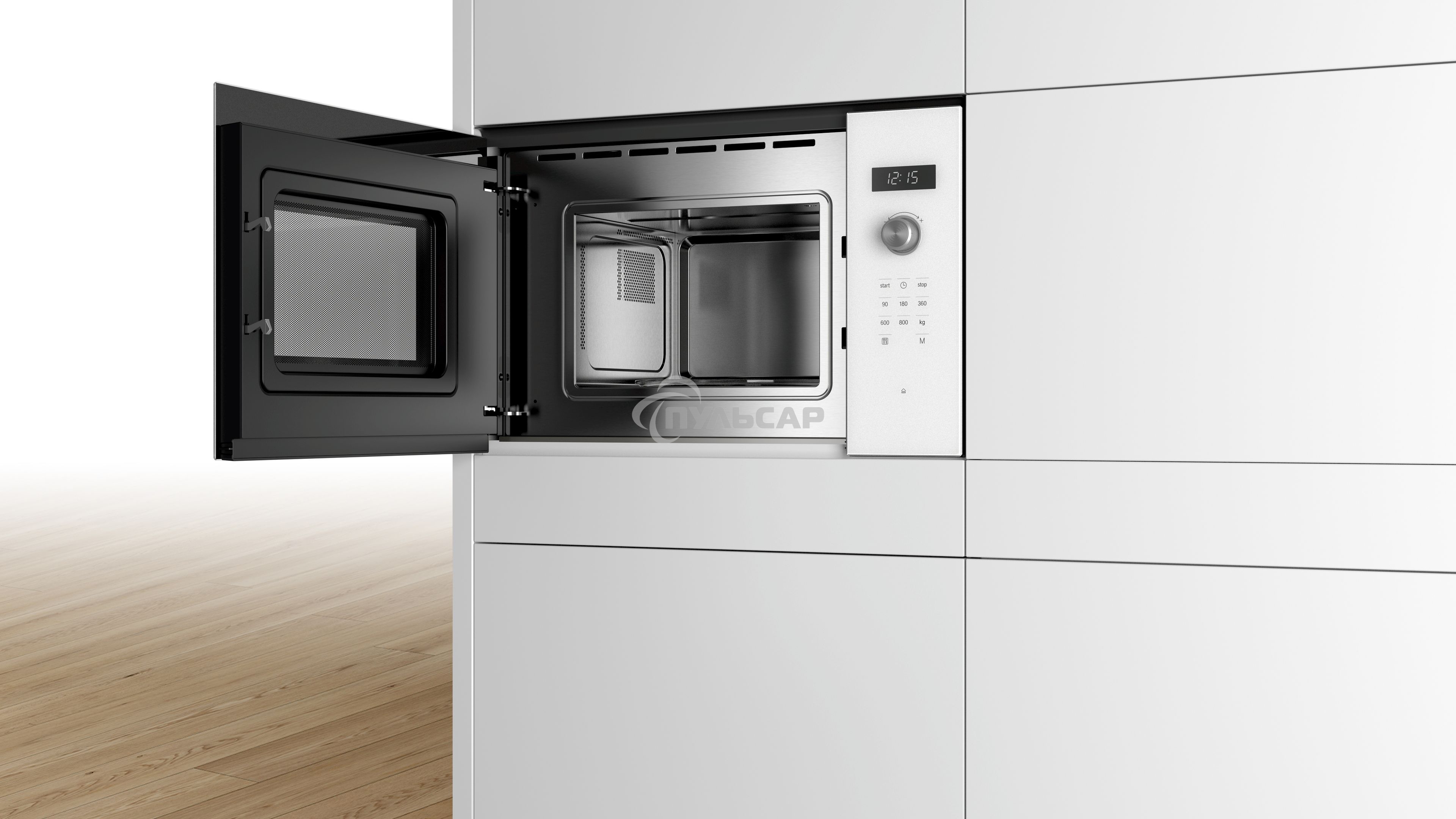 Микроволновая печь встраиваемая Bosch BFL524MW0 белый, 20 л, 800 Вт, переключатели - поворотный механизм/сенсор