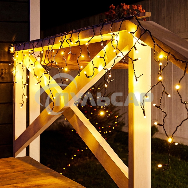 Гирлянда Neon-night Айсикл (бахрома) светодиодный, 2,4 х 0,6 м, черный провод, 230 В, диоды теплый белый, 88 LED
