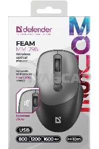 Мышь беспроводная Defender Feam MM-296 черный, 1600 dpi, радиоканал, USB, кнопки - 4