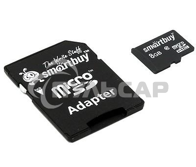 Флеш карта microSD 8Gb, Smartbuy microSDHC Class 10 (SD адаптер)