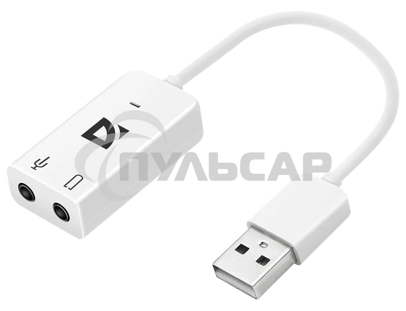 Кабель-переходник Defender / Аудиовход: 2 x 3.5 мм jack/ Аудиовыход: USB / встроенная звуковая карта.