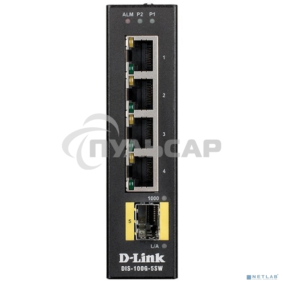 Коммутатор D-Link DIS-100G-5SW/A1A Промышленный неуправляемый коммутатор с 4 портами 10/100/1000Base-T, 1 портом 1000Base-X SFP, функцией энергосбереж