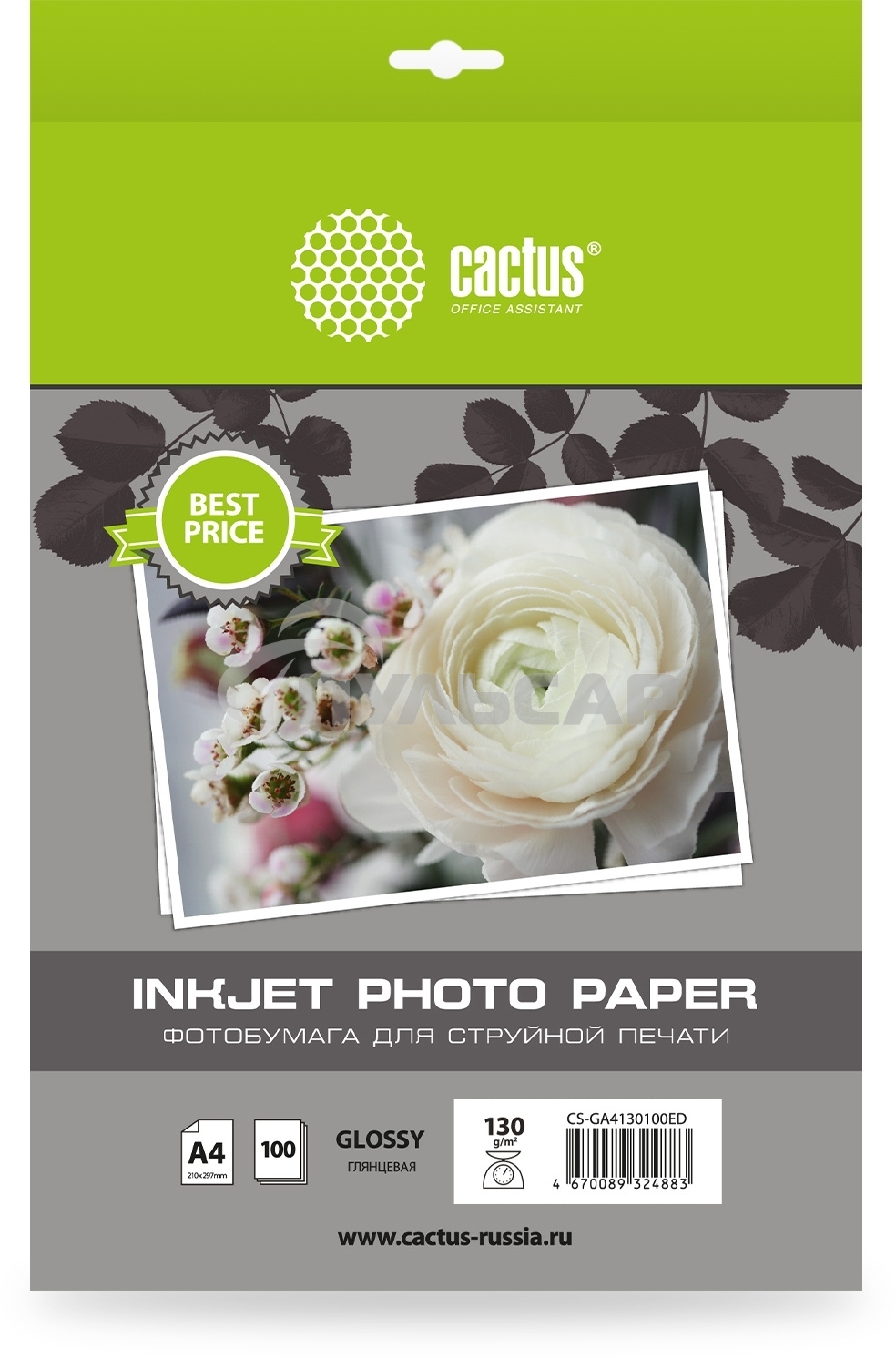 Фотобумага Cactus CS-GA4130100ED A4/130г/м2/100л./белый глянцевое для струйной печати