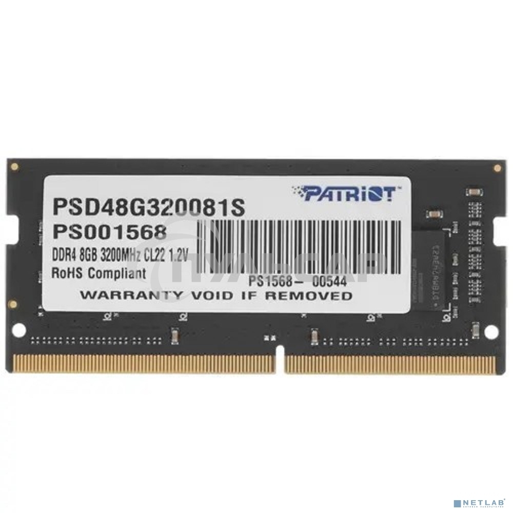 Оперативная память Patriot Signature, DDR4, 8Gb (1x8 Gb), 3200 MHz, CL22, SO-DIMM