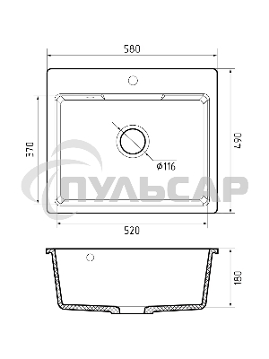 Мойка GRANFEST URBAN 658 1-чаша 580*490мм, монтаж: врезной, материал: кварц, белый
