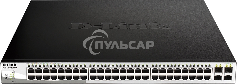 Настраиваемый коммутатор D-Link DGS-1210-52MPP/E2A PROJ WebSmart с 48 портами 10/100/1000Base-T и 4 портами 1000Base-X SFP (порты 1-48 с поддержкой PoE 802.3af/802.3at (30 Вт), PoE-бюджет 740 Вт)
