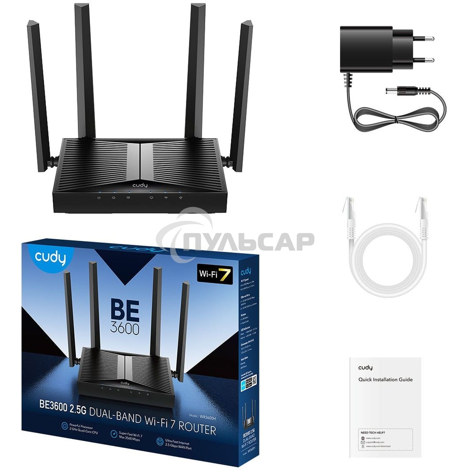 Маршрутизатор Cudy BE3600 2.5G Dual Band Wi-Fi 7 Mesh Router, Chipset Broadcom, 802.11be/ax/ac/a/b/g/n, 2882Mbps at 5GHz + 688Mbps at 2.4GHz, 1 x 2.5Gbps WAN Port, 4 x 10/100/1000Mbps Ports, 4 x 5dBi fixed antennas, WiFi router/AP/ Repeater/WISP Mode, PPT