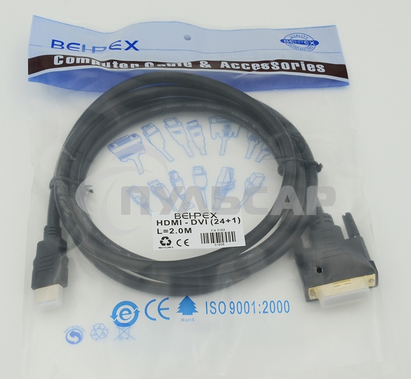 Кабель видео Behpex HDMI (m)/DVI-D (Dual Link) (m) 2м. черный