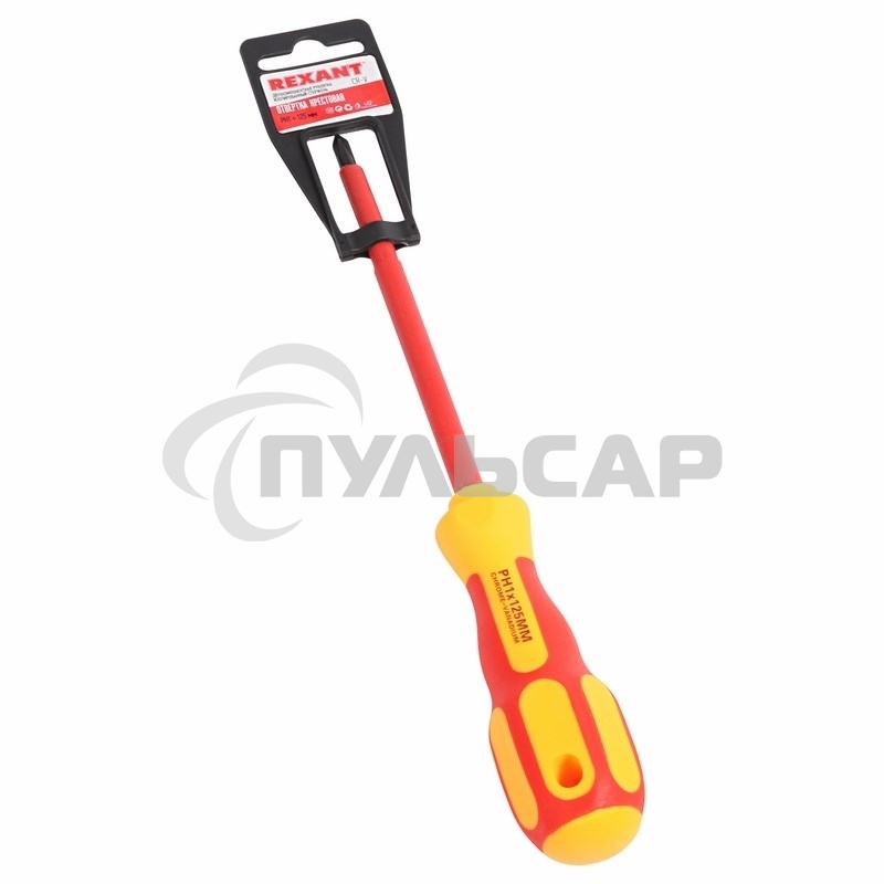 Отвертка Rexant крестовая диэлектрическая PH1 х 125 мм, до 1000 В, двухкомпонентная рукоятка