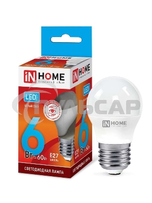 Лампа светодиодная LED-ШАР-VC 6Вт 230В E27 4000К 540лм IN HOME 4690612020532