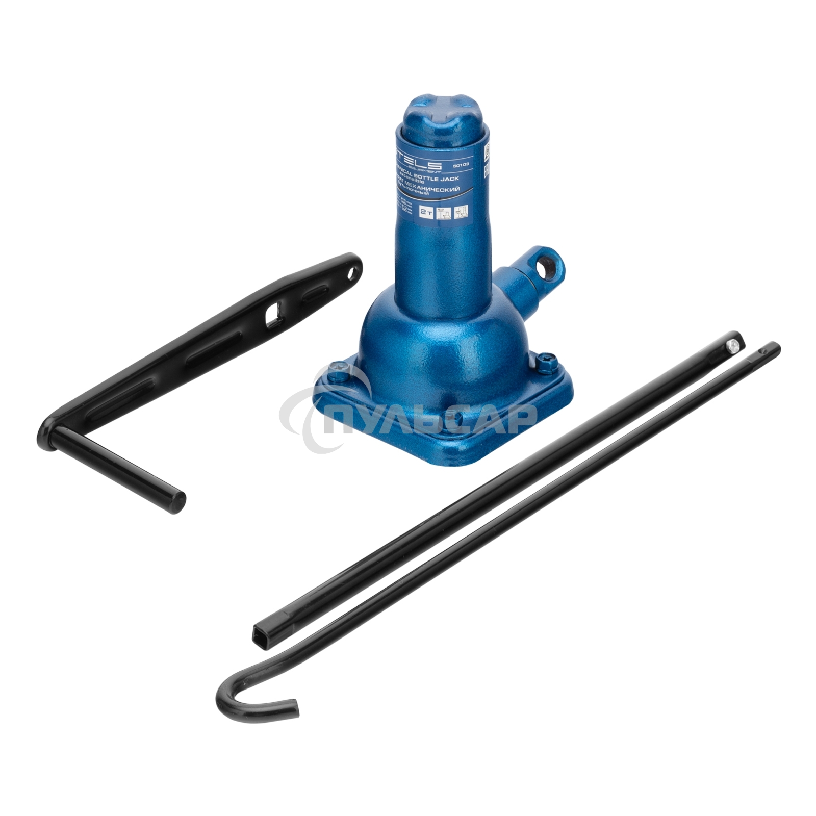 Домкрат механический бутылочный, 2 т, h подъема 210–390 мм, 2 части (домкрат, ручка)Stels