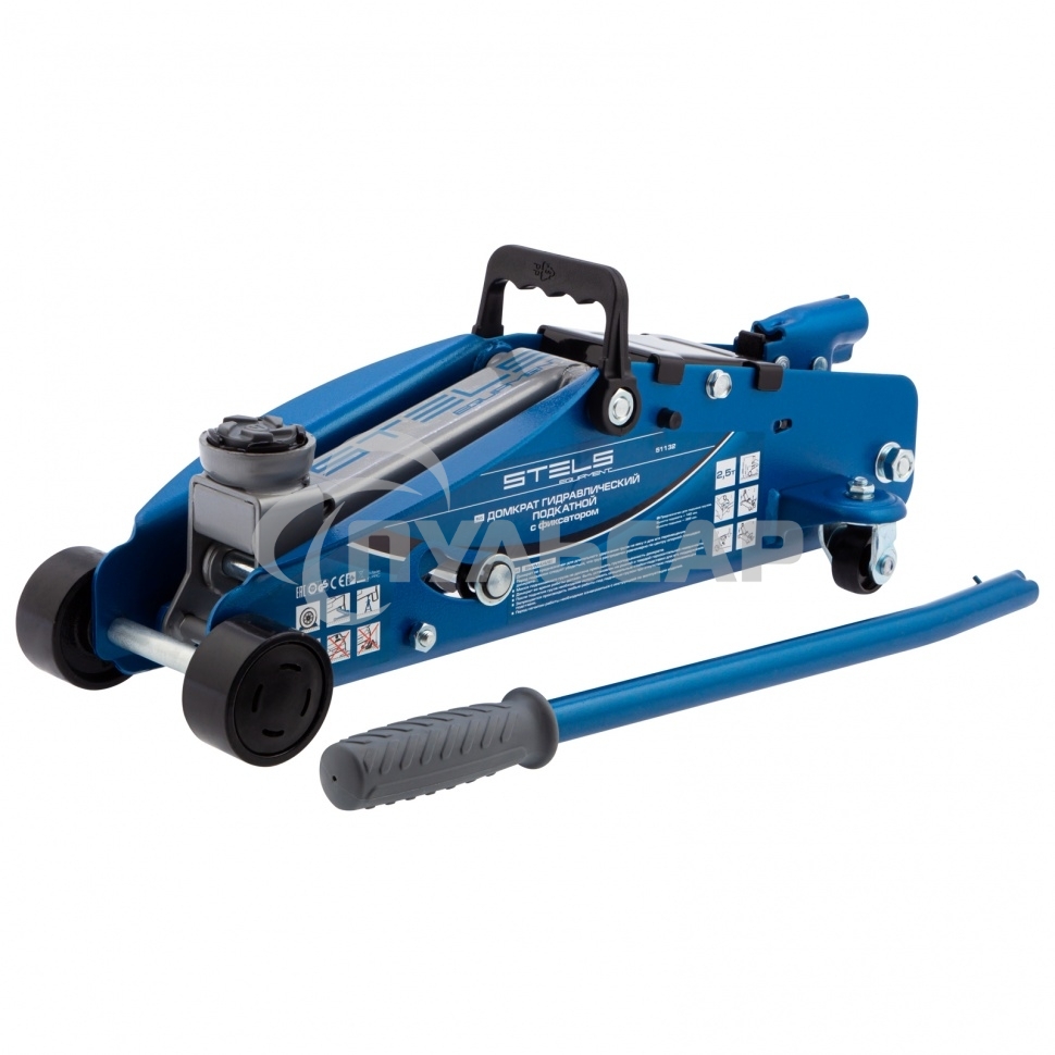 Домкрат STELS 51132гидравлический подкатной с фиксатором 2.5 т safety pin 140-385мм в кейсе