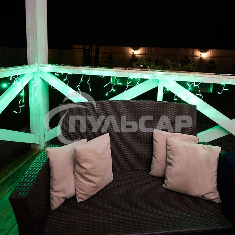 Гирлянда Neon-night Айсикл (бахрома) светодиодный, 2,4 х 0,6 м, прозрачный провод, 230 В, диоды зеленые, 88 LED