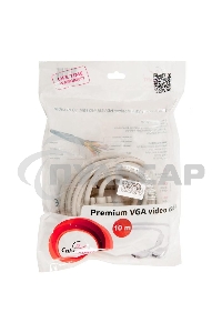 Кабель Gembird/Cablexpert CC-PPVGA-10m,Кабель VGA Premium, 15M/15M, 10м, серый, тройной экран, феррит.кольца