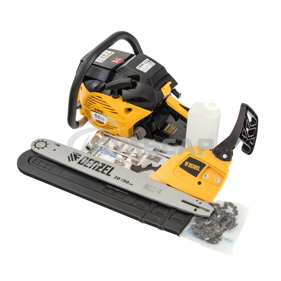 Пила цепная бензиновая Denzel Denzel DGS-5820, шина 50 см, 58см3, 4,1 л.с., шаг 0,325, паз 1,5 мм,