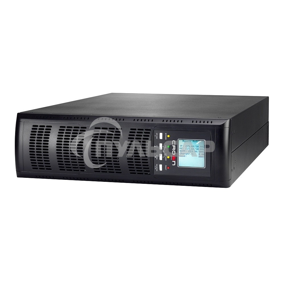 Источник бесперебойного питания CROWN On-Line CMUOA-300X-6K 6000VA/5400W, корпус металл, TOWER&RACK, 3U+3U, АКБ 16*12V/7AH, PF-0.9, AVR 110-300V, порт USB+RS-232, EPO, розетки - клемная колодка (Ph+N+GND), входной кабель 2,5 м, вентилятор охлаждения, авто