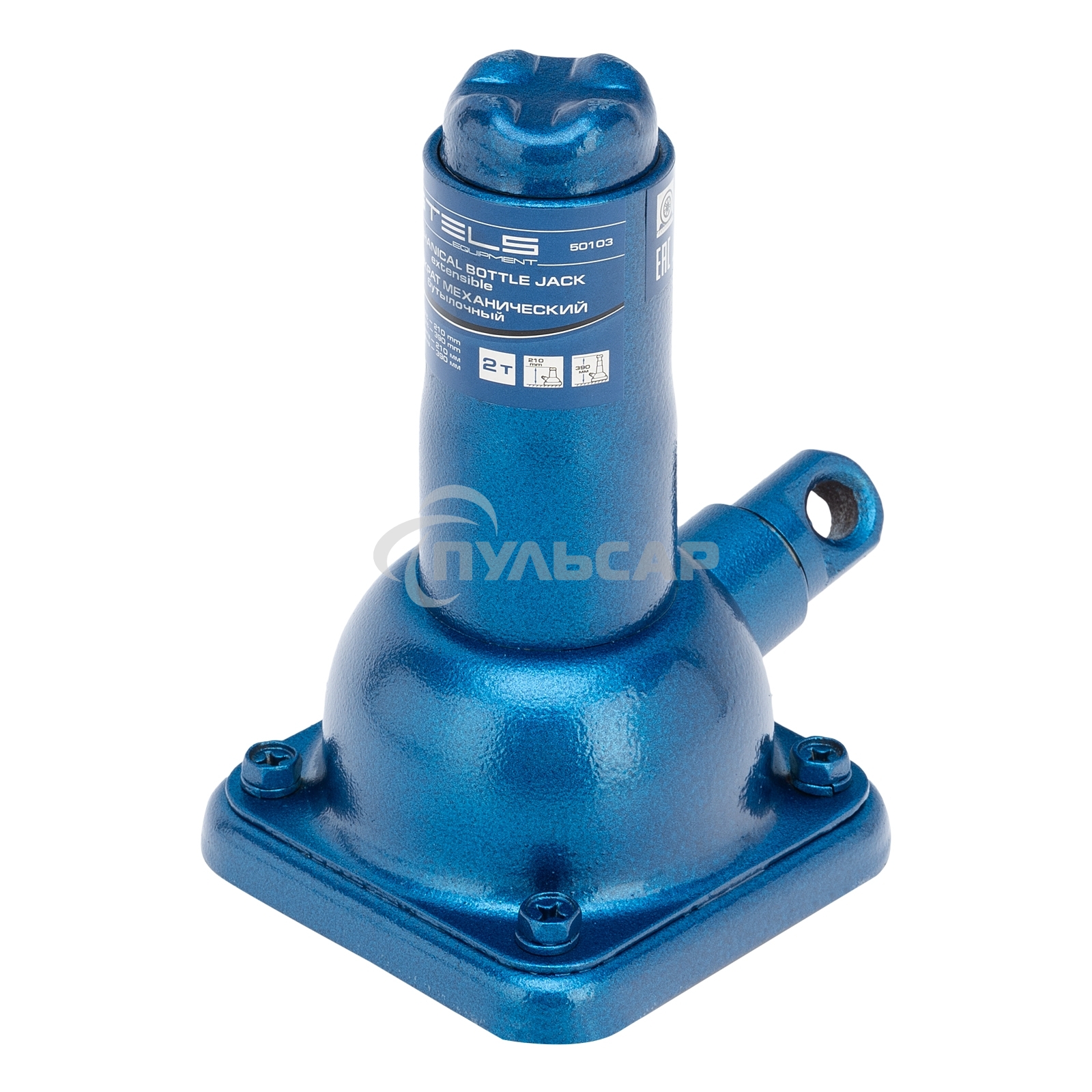 Домкрат механический бутылочный, 2 т, h подъема 210–390 мм, 2 части (домкрат, ручка)Stels