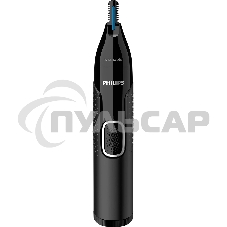 Триммер Philips для носа и ушей, черный, корпус - пластик, 3 насадки-гребня, насадка - триммер, щеточка для очистки, мягкий чехол, батарейка