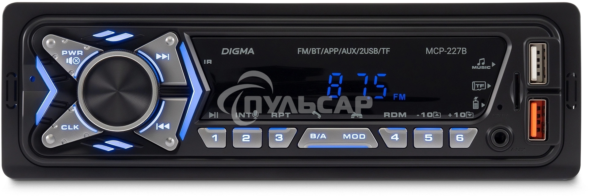 Автомагнитола Digma MCP-227B 1DIN 2x45Вт v5.0 USB 2.0 AUX 2 ПДУ