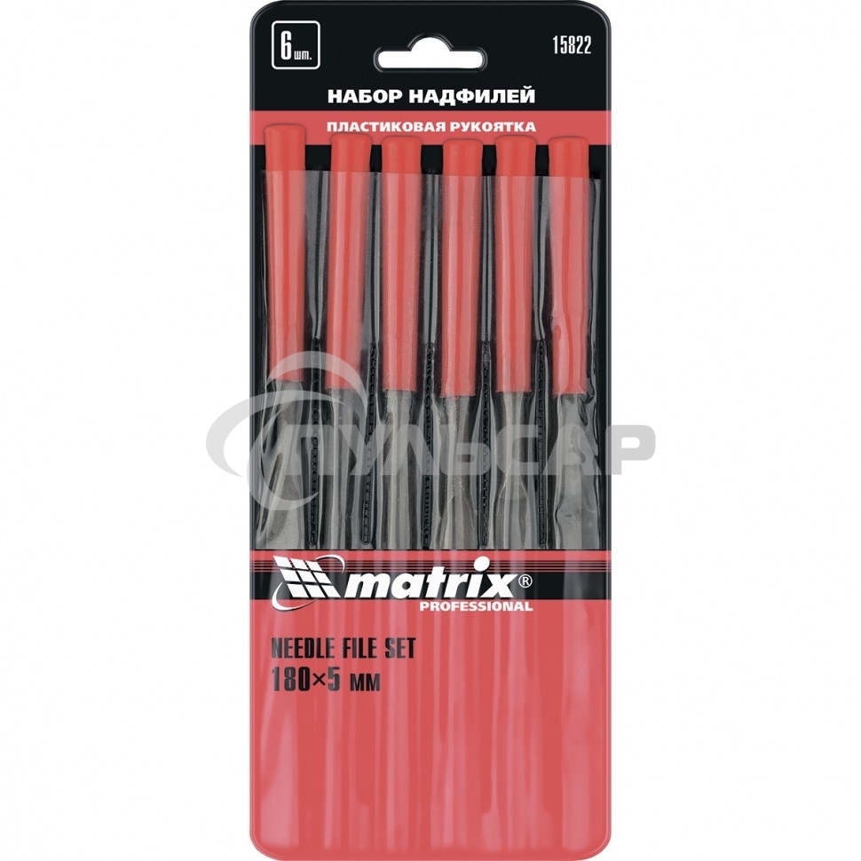 Набор надфилей Matrix 180 х 5мм 6шт пластиковые рукоятки