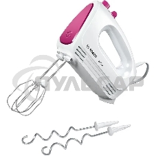 Миксер Bosch MFQ2210P, 375 Вт, белый/розовый, 4 скорости+ импульс.режим, 2 крюка+ 2 венчика