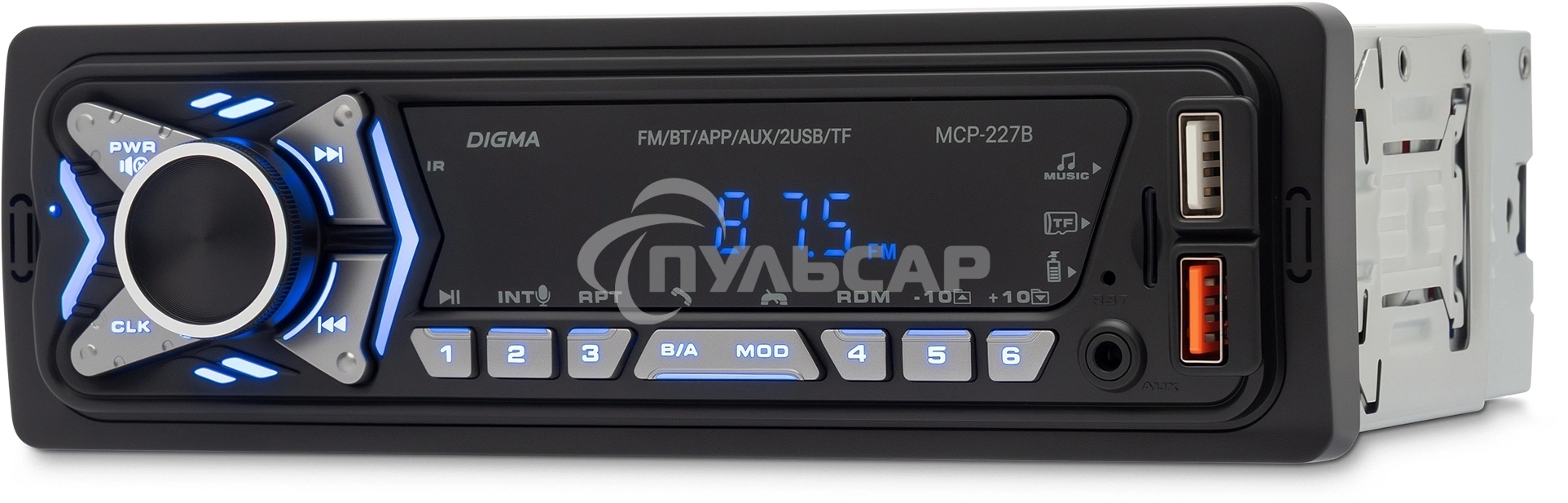 Автомагнитола Digma MCP-227B 1DIN 2x45Вт v5.0 USB 2.0 AUX 2 ПДУ