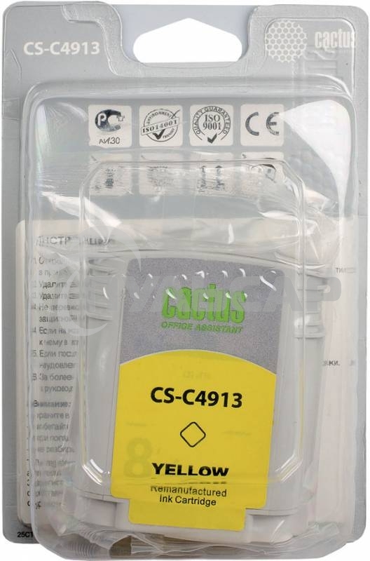 Картридж струйный Cactus CS-C4913 №82 желтый (72 мл) для HP Design Jet 500/800C