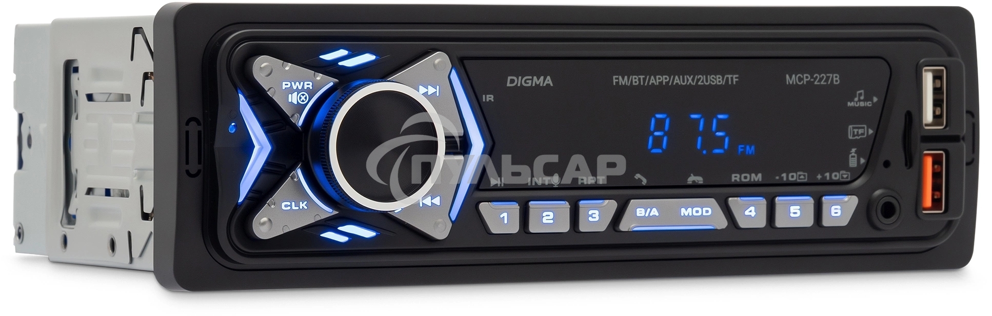Автомагнитола Digma MCP-227B 1DIN 2x45Вт v5.0 USB 2.0 AUX 2 ПДУ