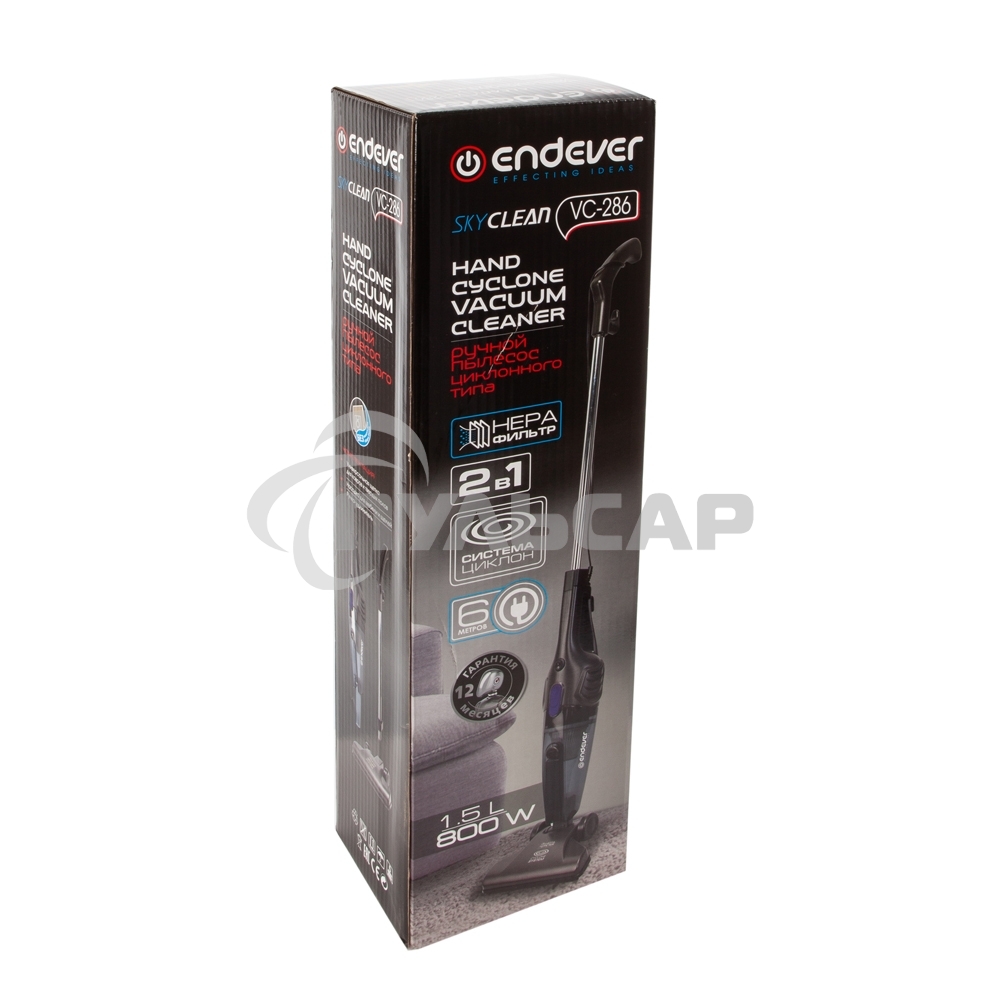 Пылесос вертикальный Endever VC-286 серый, питание от сети, 100 Вт, уборка сухая, пылесборник 1.9 л
