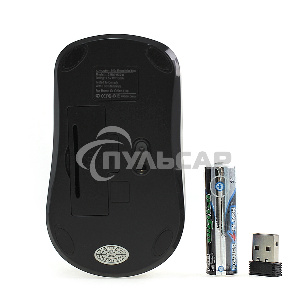 Мышь беспроводная Crown CMM-932W черный, 1000 dpi, радиоканал, USB, кнопки - 3