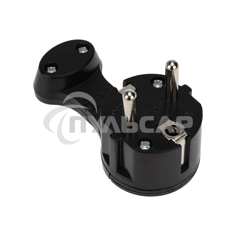 Вилка Евро Rexant угловая с з/к 16 А плоская за шкаф черная