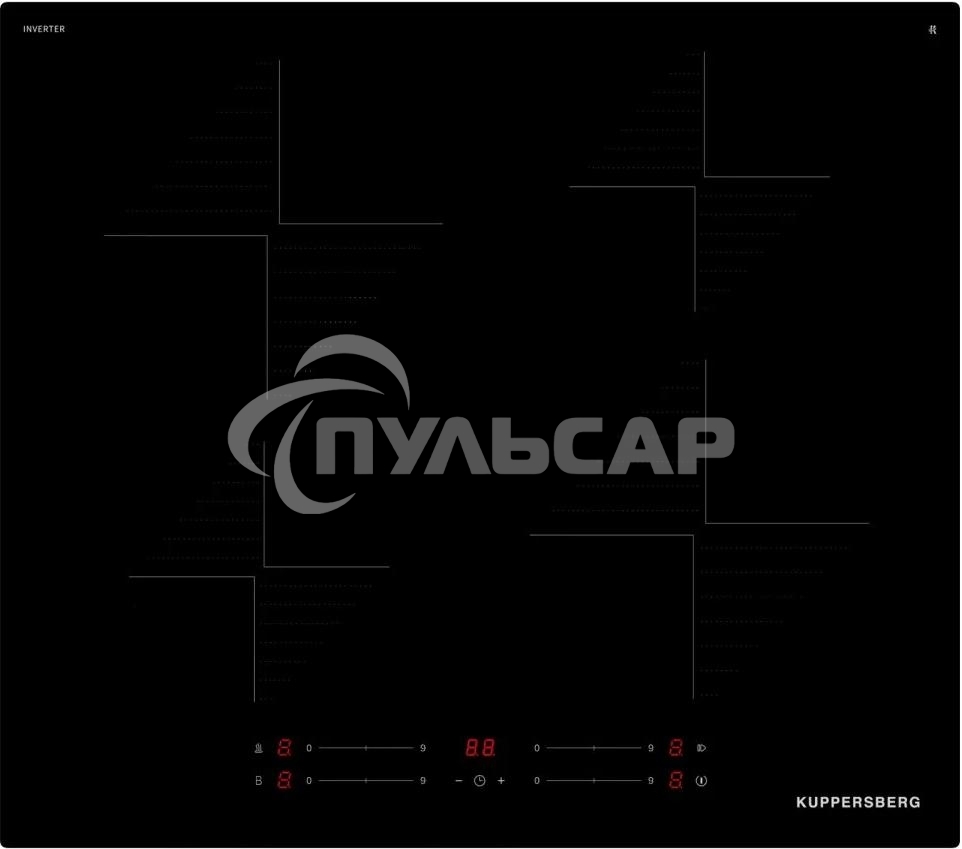Индукционная варочная панель Kuppersberg ICI 606, 60 см, индукция, High-Tech, inverter, прямой край, 9 уровней мощности, бустер, Stop and Go, автоматическое отключение, таймер, индикатор остаточного тепла, сенсорное управление, черный