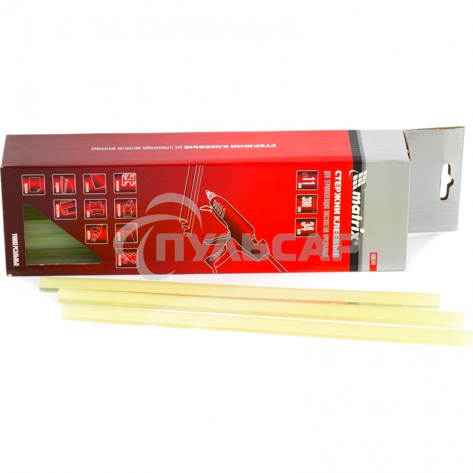 Стержни клеевые Matrix, 11 x 300 мм, белые, 34 шт.