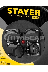Удлинитель силовой Stayer 55076-50 3x2.5кв.мм 4розет. 50м КГ катушка черный
