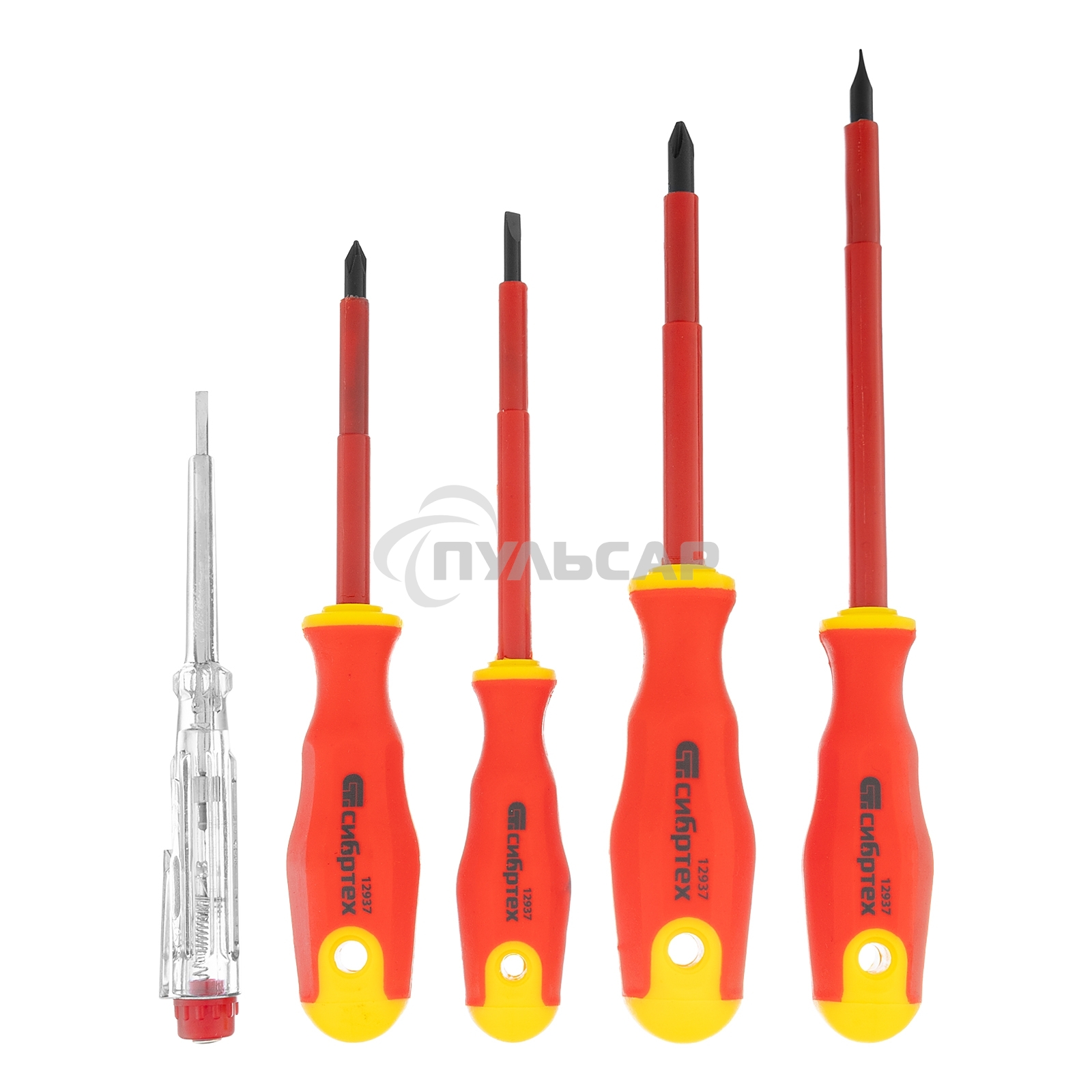 Набор отверток СИБРТЕХ 12937 диэлектрических до 1000в тестер crv двухкомпонентные рукоятки (5шт.)