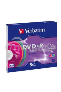 Диск DVD+R Verbatim 4.7Gb 16x Slim case (5шт) Color (43556)